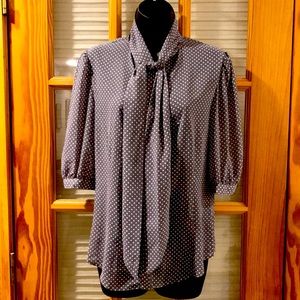 Mason Size 10 Gray & White Pussybow Blouse Polka Dot